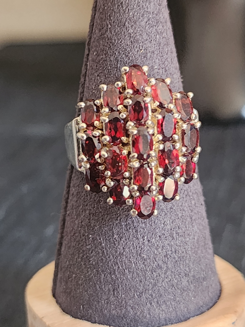 Vintage Sterling Silver Bohemian Garnet Cluster Cocktail Ring Sz 10 Statement